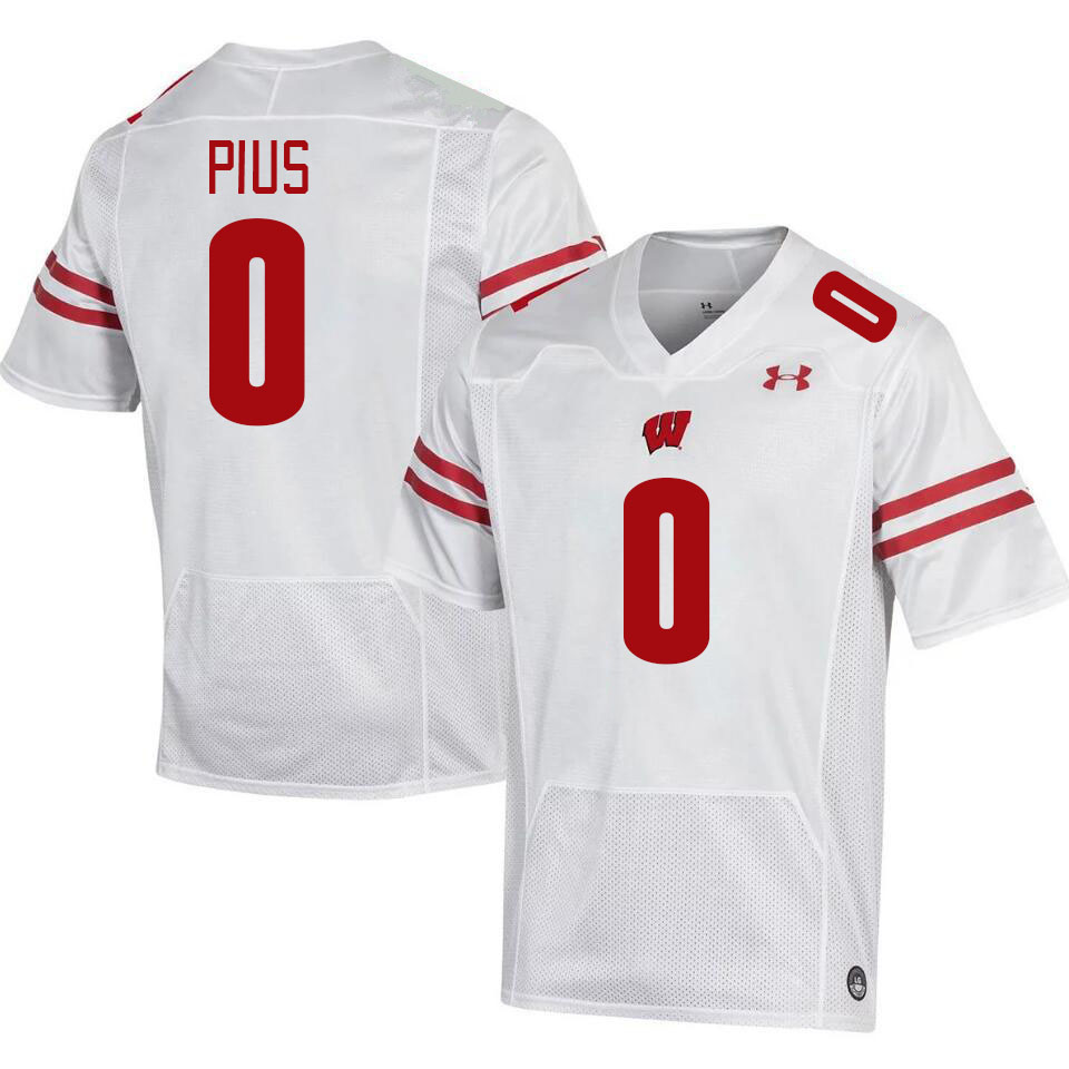 Men #0 John Pius Wisconsin Badgers College Football Jerseys Stitched-White